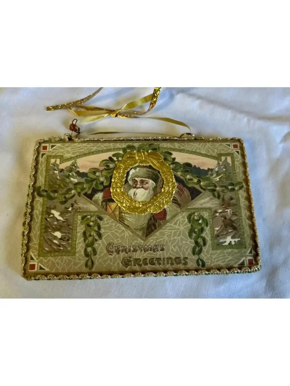 Vintage Christmas Greetings Decorative Postcard Ornament